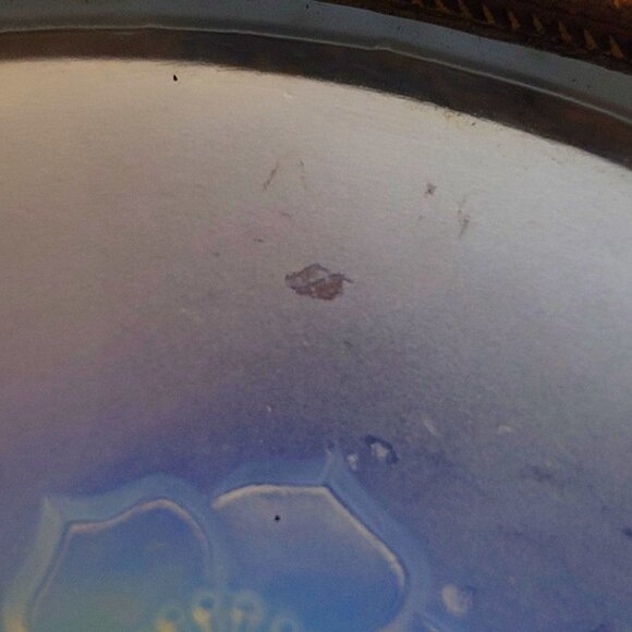 Antique French Julien Opalescent Glass Dish Birds & Floral Metal Rims & Handles - Picture 10 of 13